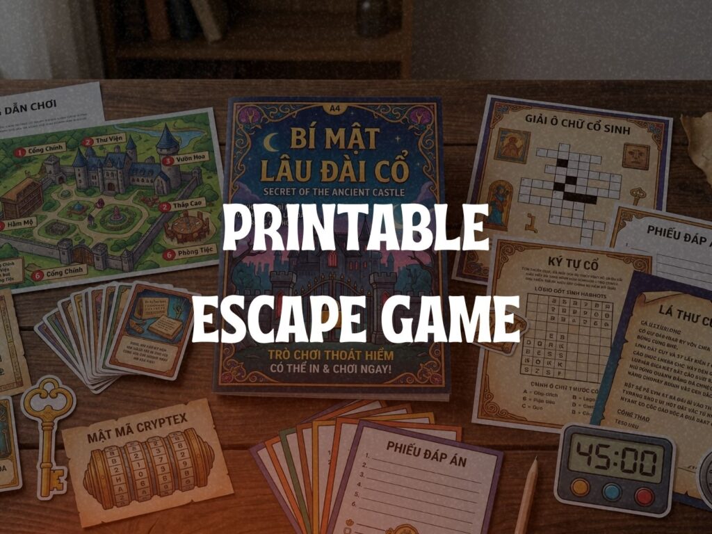 Printable Escape Game được thiết kế để người chơi tự in trên giấy và trải nghiệm.